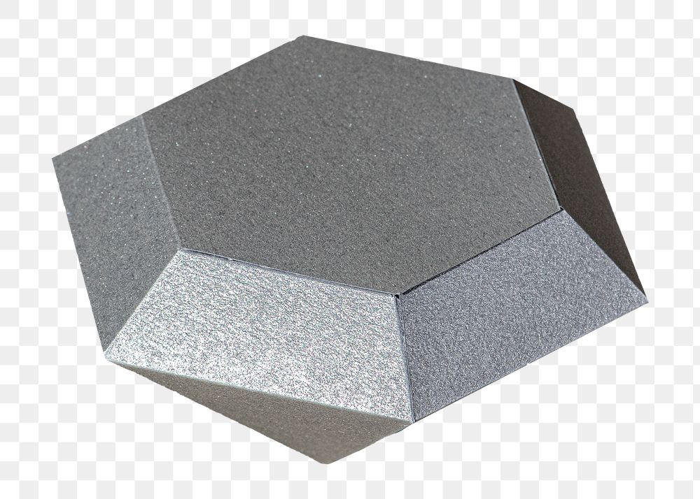 PNG silver 3D geometric shape diamond paper craft sticker, transparent background