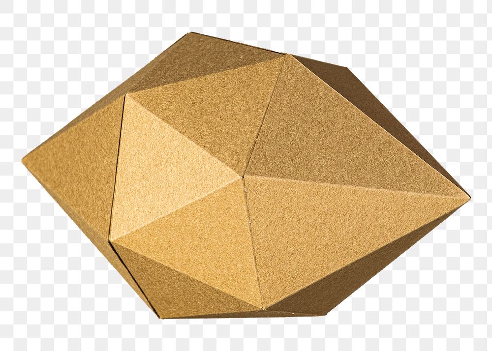 PNG 3D golden octahedral polyhedron shaped paper craft sticker, transparent background