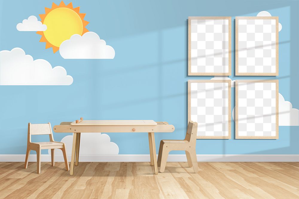 PNG transparent gallery wall mockup, kids play room interior design