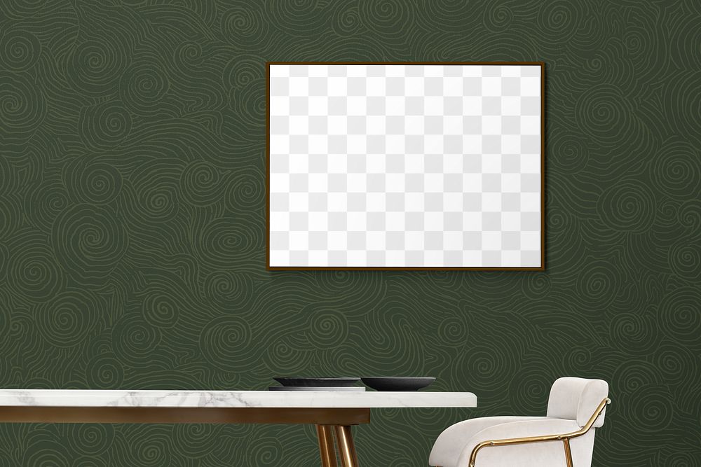 PNG picture frame mockup, transparent design, dining room interior