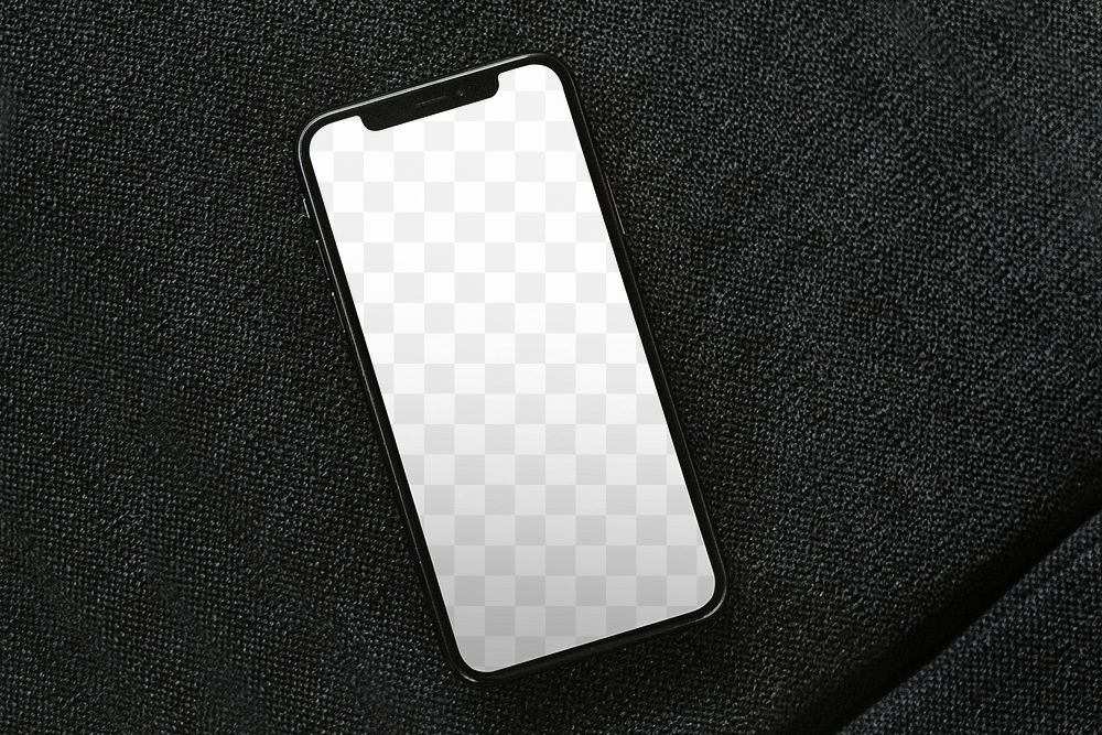 PNG transparent phone screen mockup, flat lay design