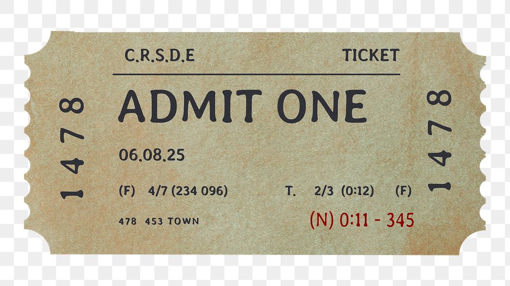 Vintage ticket paper png sticker, transparent background