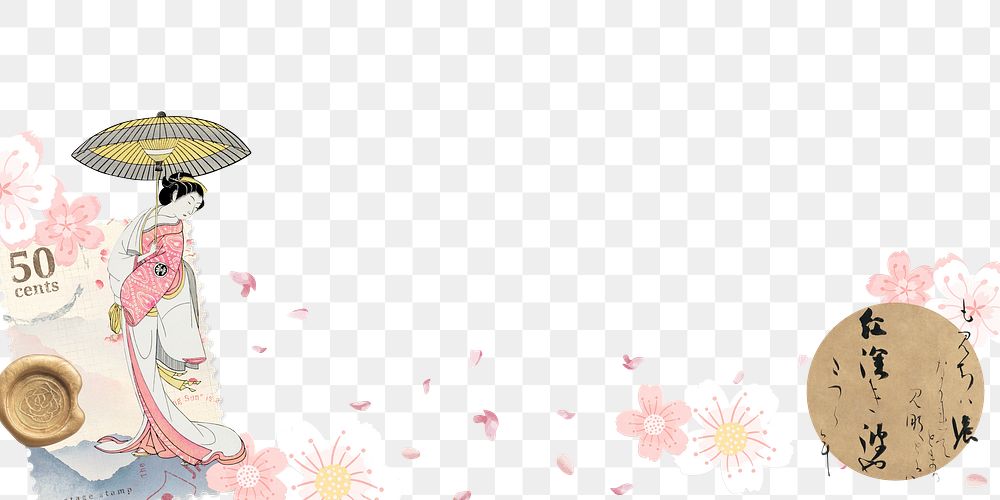 Japanese woman border png sticker, transparent background