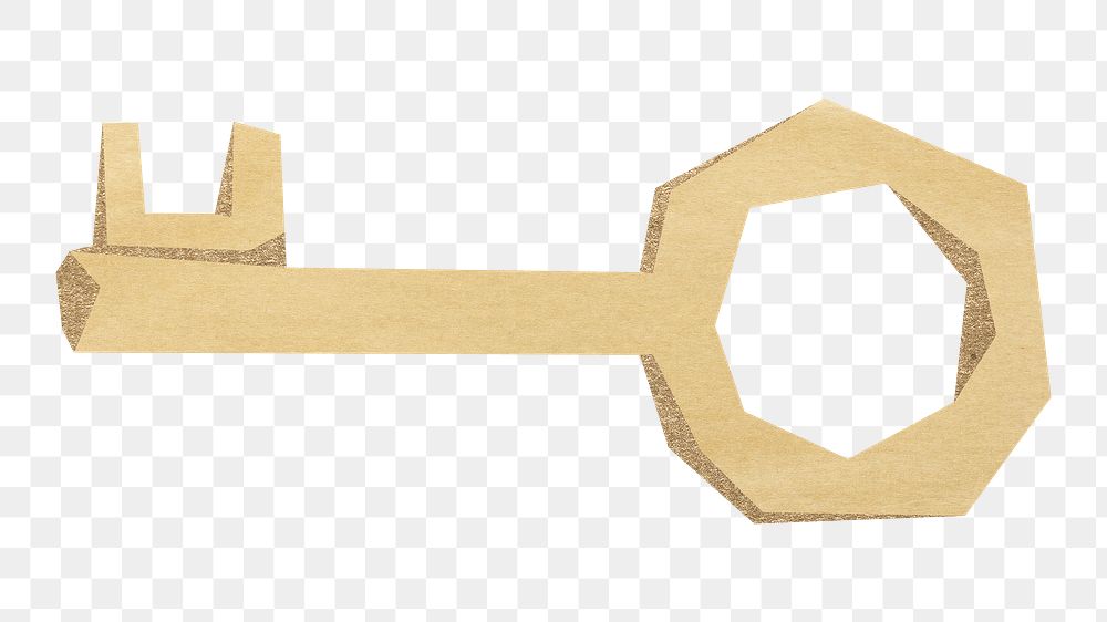 PNG Gold key, paper craft element, transparent background