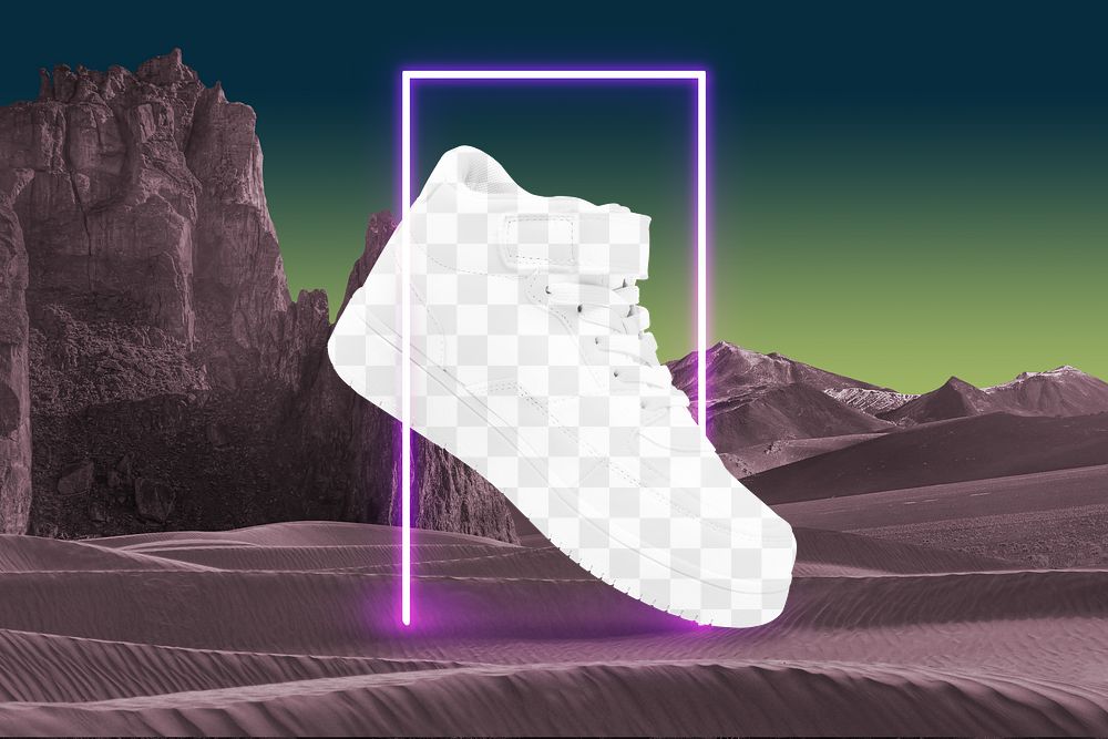 White sneakers png transparent mockup, street fashion