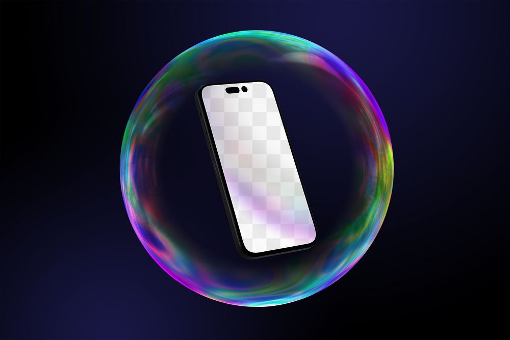 Mobile phone screen png mockup, 3D bubble, transparent design