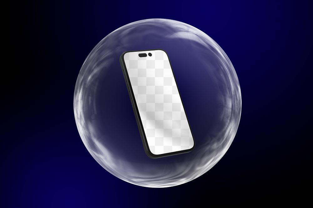 Mobile phone screen png mockup, 3D bubble, transparent design