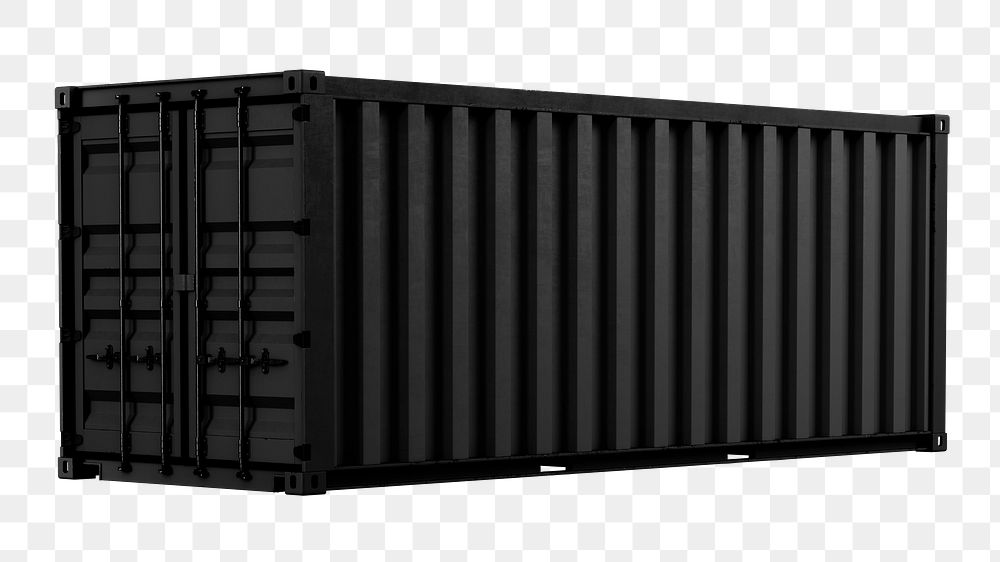 Black shipping container png sticker, 3D cargo on transparent background