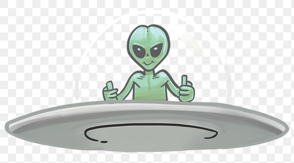 Alien flying UFO png sticker, transparent background