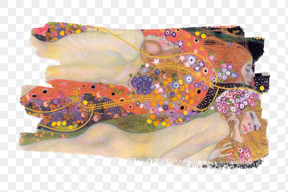 Brushstroke png Gustav Klimt's Water Serpents II painting sticker, transparent background, remixed by rawpixel