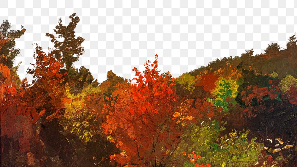 Autumn Treetops png border, Winslow Homer's nature illustration, transparent background, remixed by rawpixel