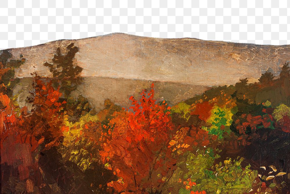Autumn Treetops png border, Winslow Homer's nature illustration, transparent background, remixed by rawpixel