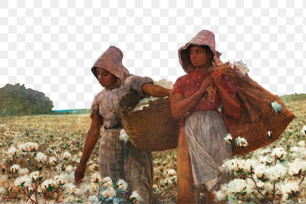 The Cotton Pickers png border, Winslow Homer's illustration, transparent background, remixed by rawpixel