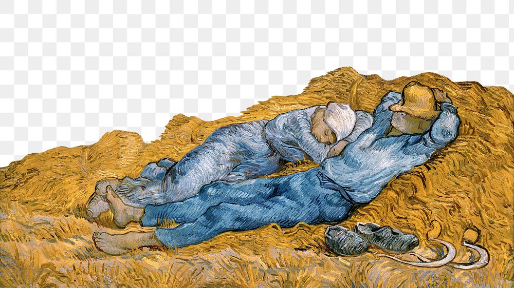 Famous painting png Van Gogh's The Siesta border sticker, transparent background, remixed by rawpixel
