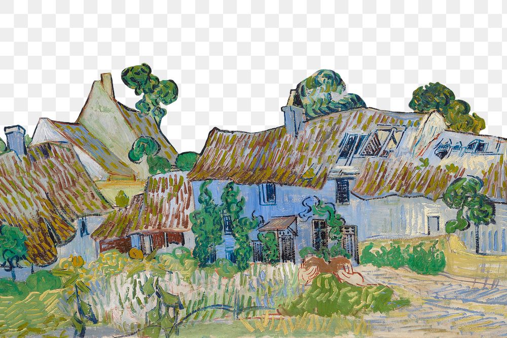 Van Gogh's png Farms near Auvers, famous landscape painting border sticker, transparent background, remixed by rawpixel