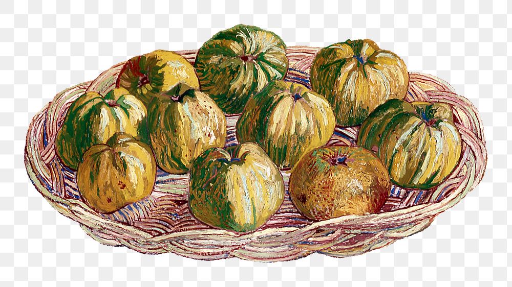 Basket of Apples png sticker, transparent background. Vincent van Gogh artwork remixed by rawpixel.