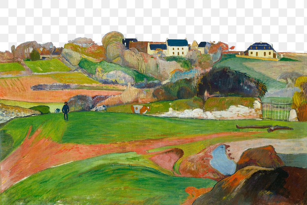 Landscape png Le Pouldu transparent background, vintage Paul Gauguin's artwork, remixed by rawpixel