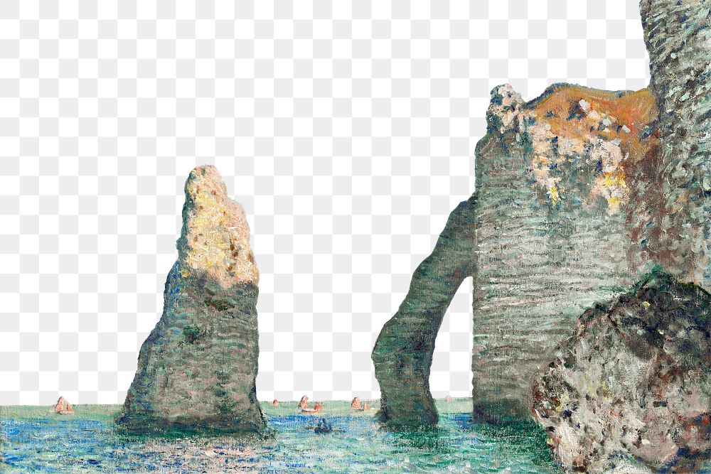 &Eacute;tretat cliffs png border sticker, transparent background. Claude Monet artwork, remixed by rawpixel.