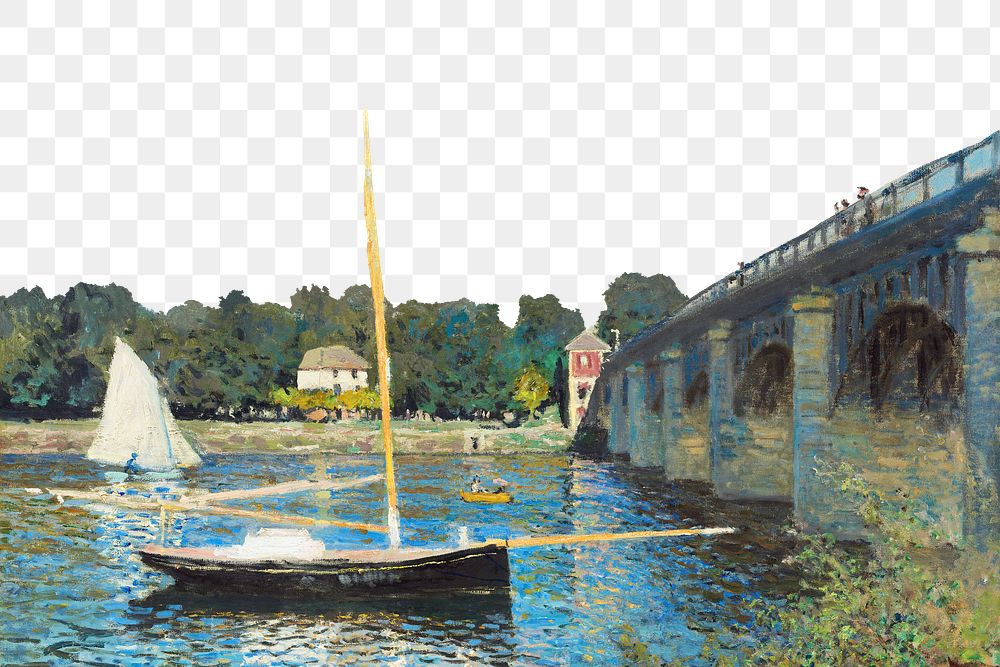 Monet's Argenteuil Bridge png border sticker, transparent background. Famous art remixed by rawpixel.