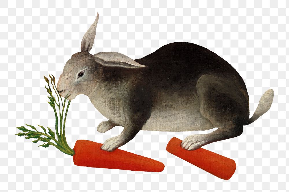 The Rabbit's Meal png sticker, Henri Rousseau's animal illustration, transparent background, remixed by rawpixel