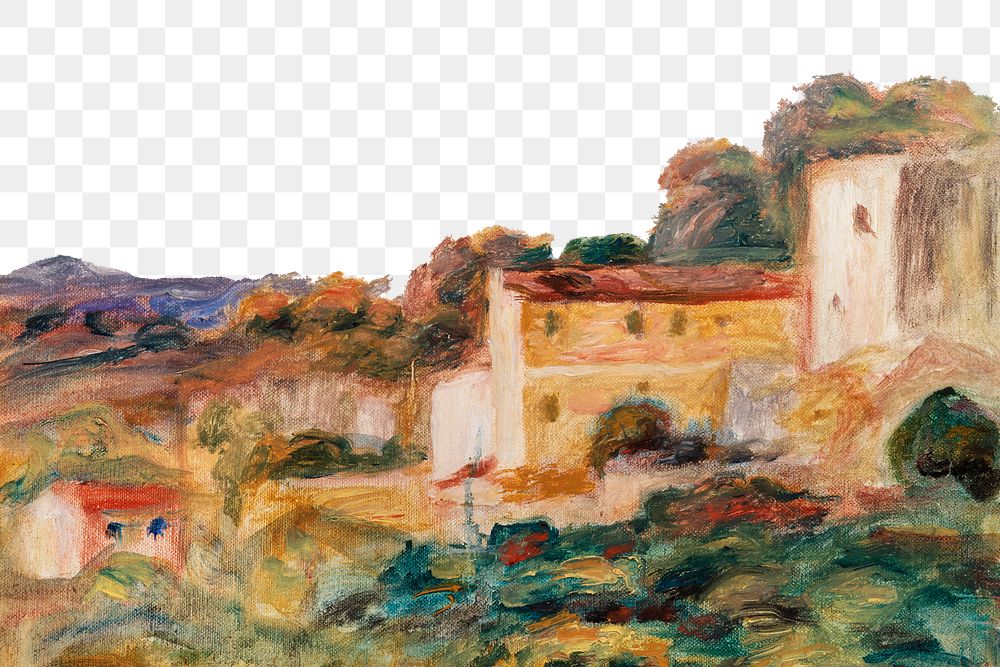 Landscape Paysage png border, Pierre-Auguste Renoir's oil painting, transparent background, remixed by rawpixel