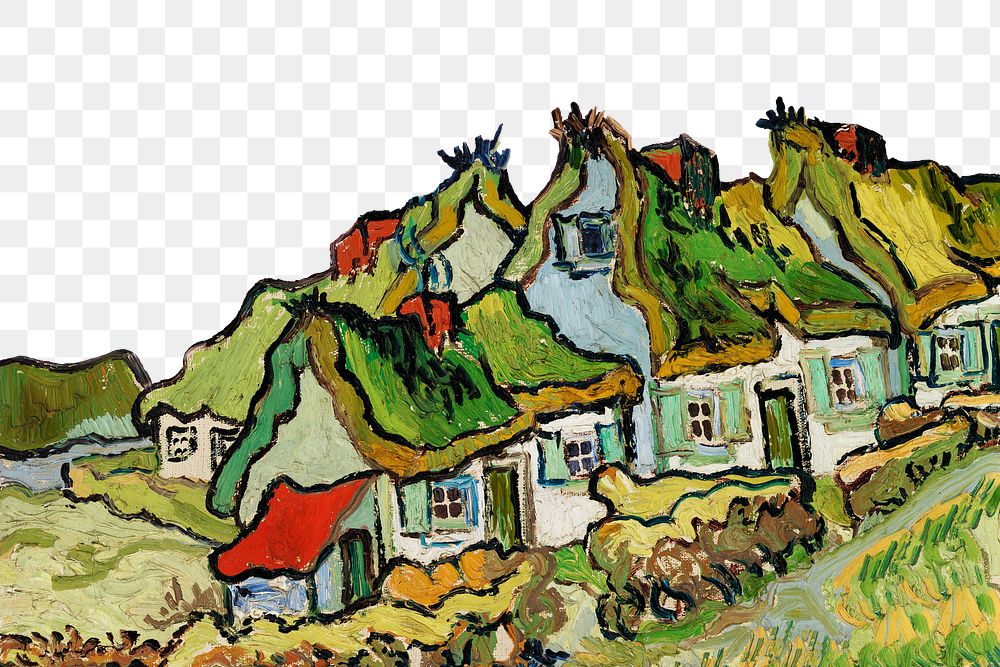 Van Gogh's png Houses and Figure sticker, transparent background, remixed by rawpixel