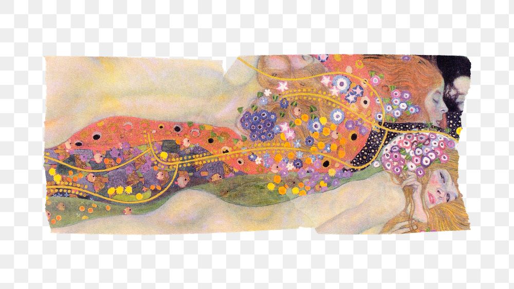 Washi tape png Gustav Klimt's Water Serpents II sticker, transparent background, remixed by rawpixel