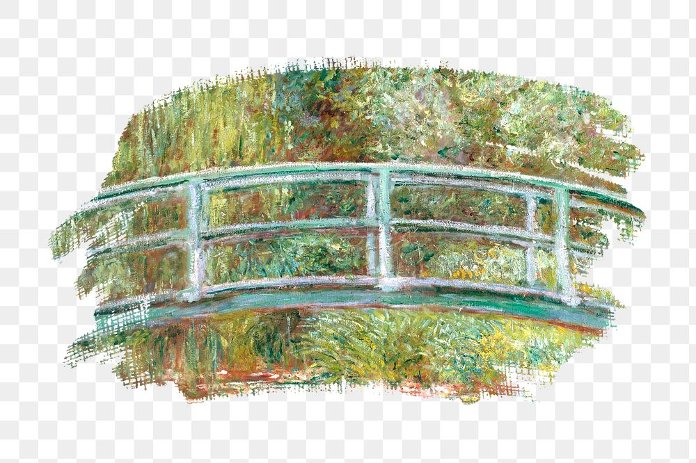 Monet's bridge png brush stroke sticker, transparent background. Famous art remixed by rawpixel.