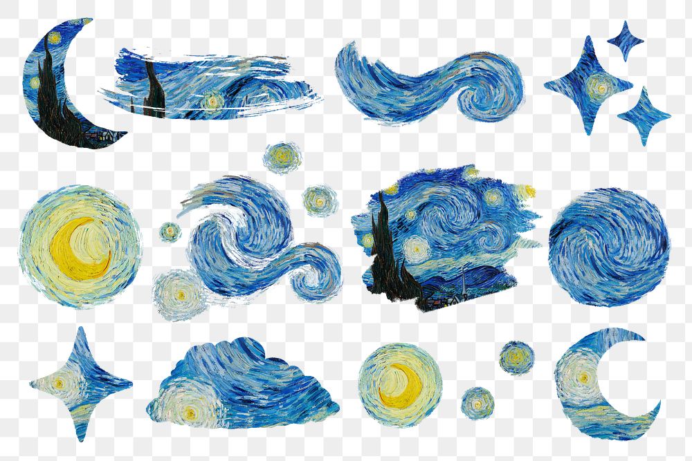 Van Gogh's png famous painting sticker set, transparent background, remixed by rawpixel