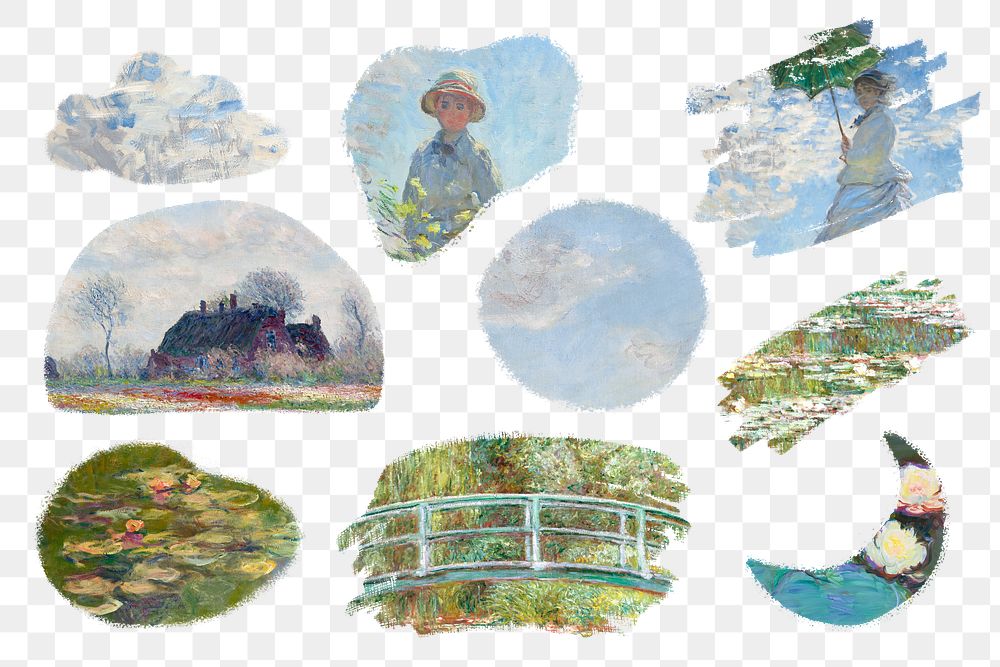 Claude Monet png brush stroke sticker set, transparent background. Famous art remixed by rawpixel.