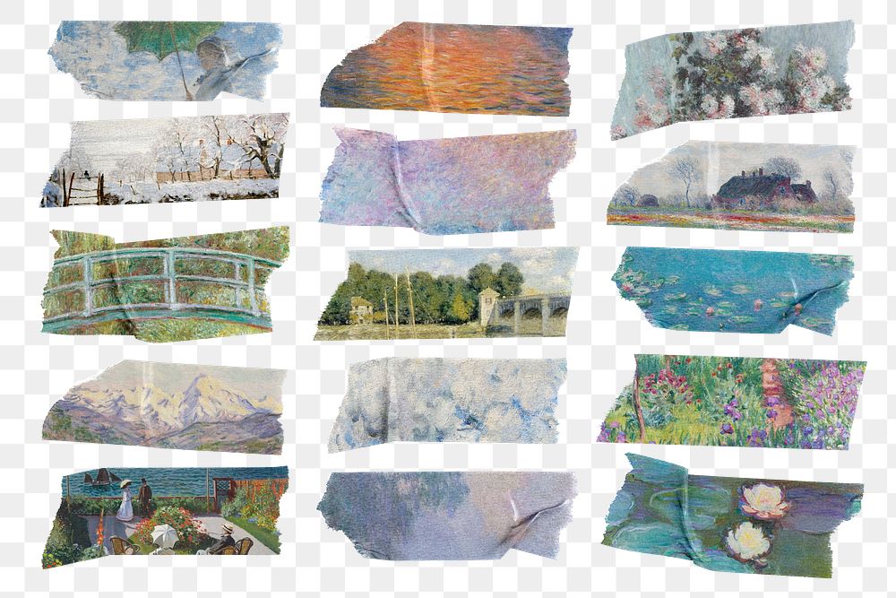 Claude Monet png washi tape sticker set, transparent background. Famous art remixed by rawpixel.