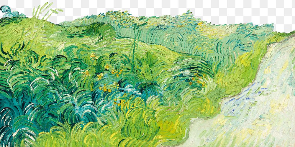 Van Gogh's png Green Wheat Fields border sticker, transparent background, remixed by rawpixel