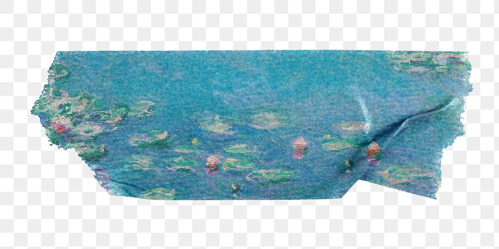 Water lilies png washi tape sticker, transparent background. Claude Monet artwork, remixed by rawpixel.