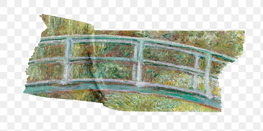 Monet's bridge png washi tape sticker, transparent background. Famous art remixed by rawpixel.