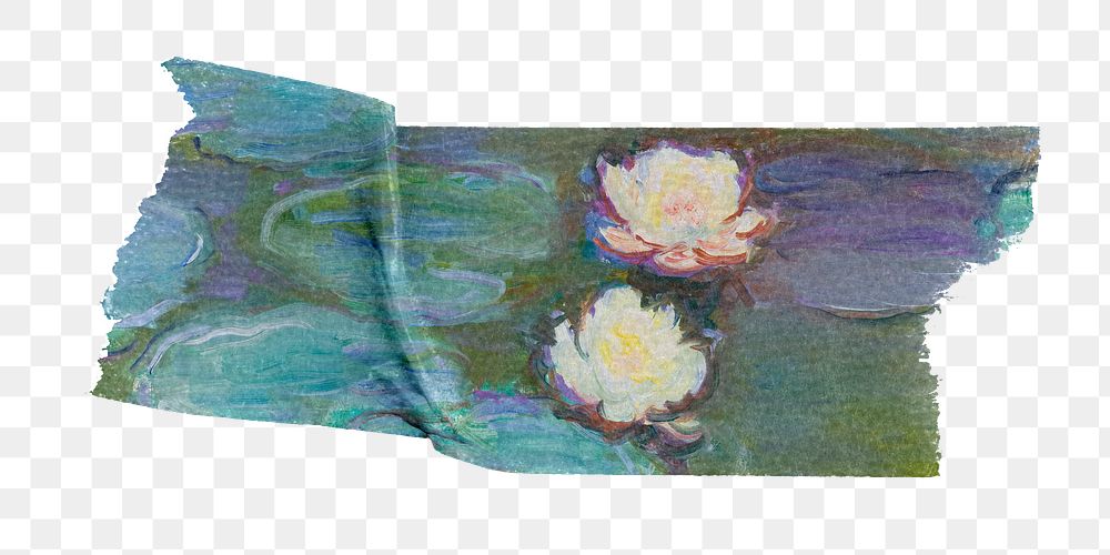 Monet's water lilies png washi tape sticker, transparent background. Famous art remixed by rawpixel.