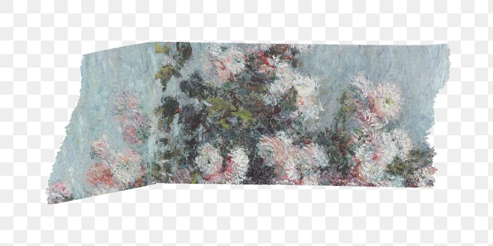 Chrysanthemums png washi tape sticker, transparent background. Claude Monet artwork, remixed by rawpixel.