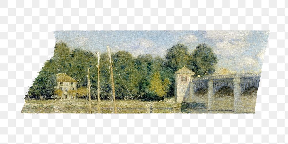 Monet's Argenteuil Bridge png washi tape sticker, transparent background. Famous art remixed by rawpixel.