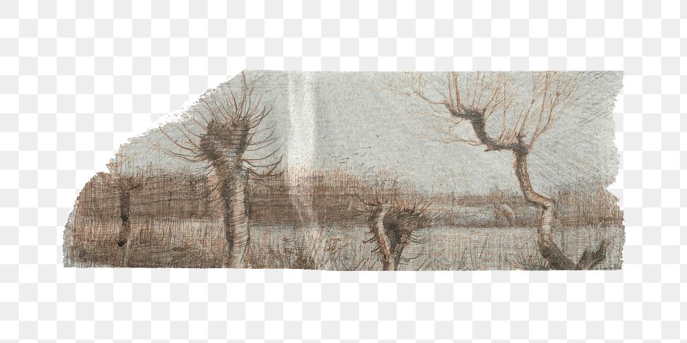 Artwork washi tape png Van Gogh's Tetards (Pollards) sticker, transparent background, remixed by rawpixel