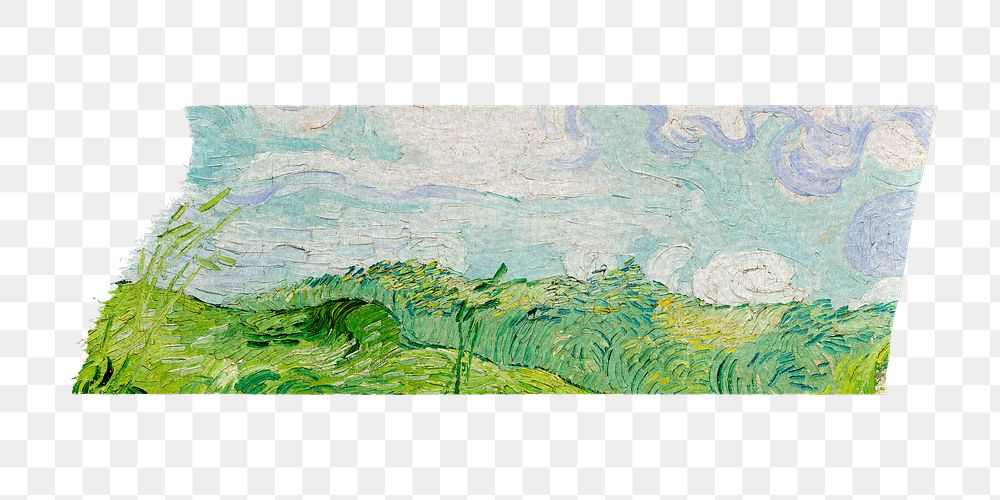 Artwork washi tape png Van Gogh's Green Wheat Fields, Auvers sticker, transparent background, remixed by rawpixel