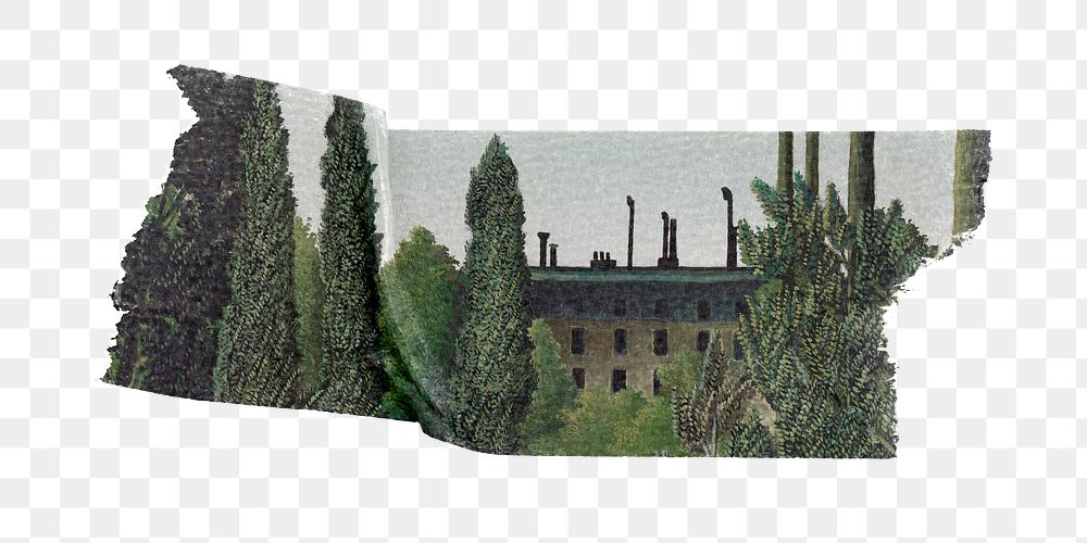 Montsouris Park png washi tape sticker, Henri Rousseau's vintage element, transparent background, remixed by rawpixel