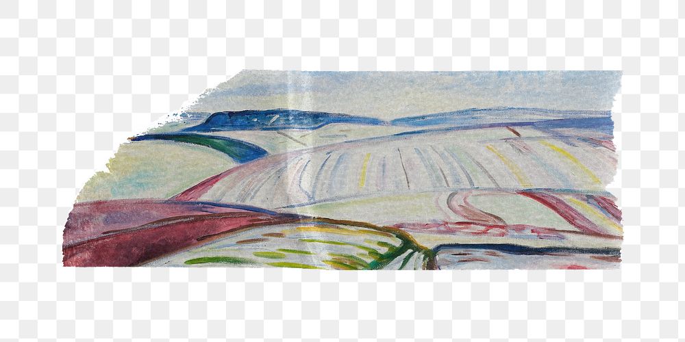 Field in Snow  png washi tape sticker, Edvard Munch's famous artwork, transparent background, remixed by rawpixel