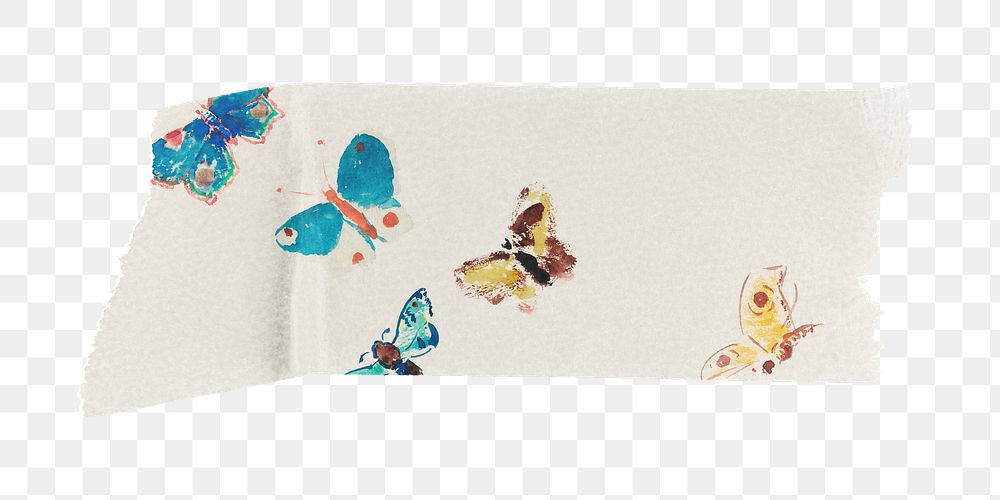 Five Butterflies png washi tape sticker, Odilon Redon's vintage illustration on transparent background, remixed by rawpixel