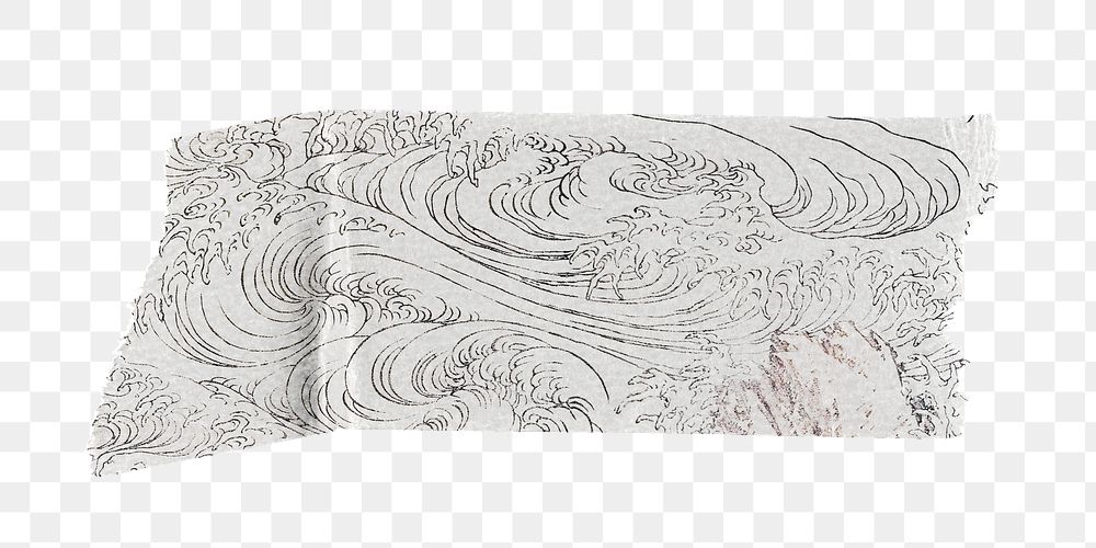 Hokusai&rsquo;s png Whirlpool at Awa washi tape sticker, vintage Japanese woodcut print, transparent background, remixed by…