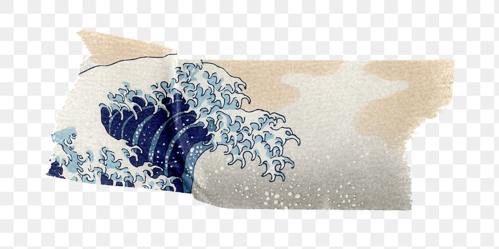 Png Hokusai's The Great Wave off Kanagawa washi sticker, transparent background. Digitally enhanced by rawpixel.