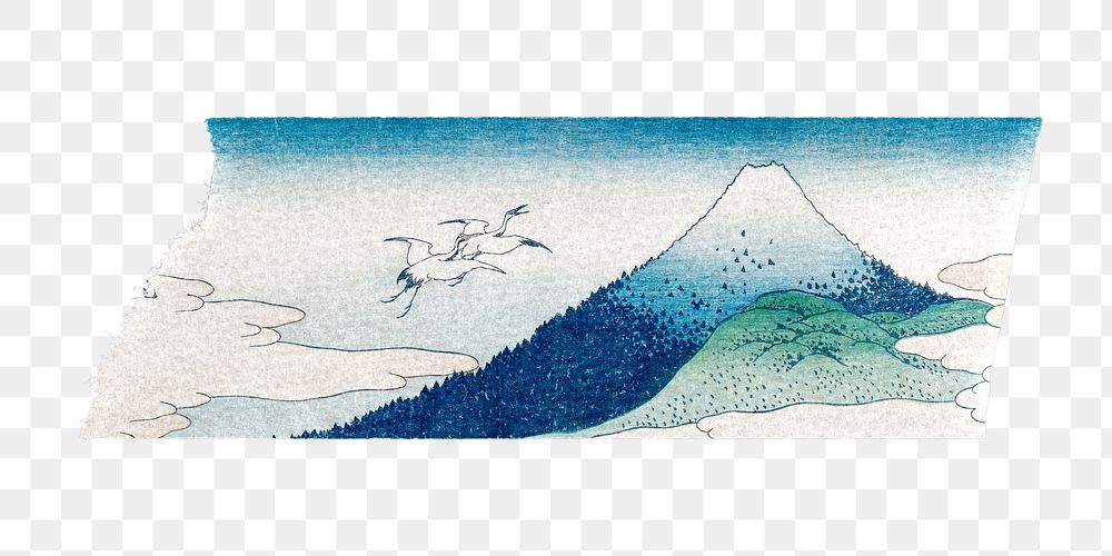 Hokusai's png Umezawa Manor washi tape sticker, transparent background, remixed by rawpixel