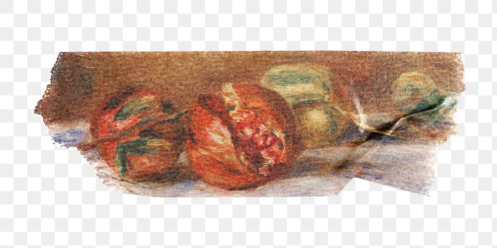 Pomegranates png washi tape sticker, Pierre-Auguste Renoir's artwork, transparent background, remixed by rawpixel