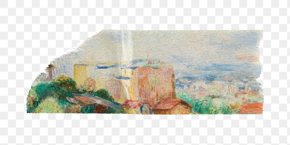 View From Montmartre png washi tape sticker, Pierre-Auguste Renoir's artwork, transparent background, remixed by rawpixel