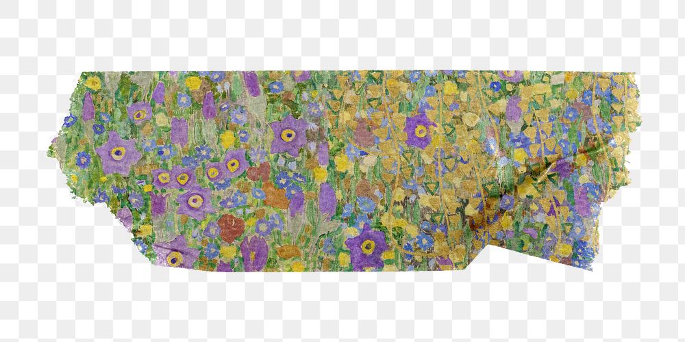 Floral washi tape png Gustav Klimt's The Kiss patterned sticker, transparent background, remixed by rawpixel