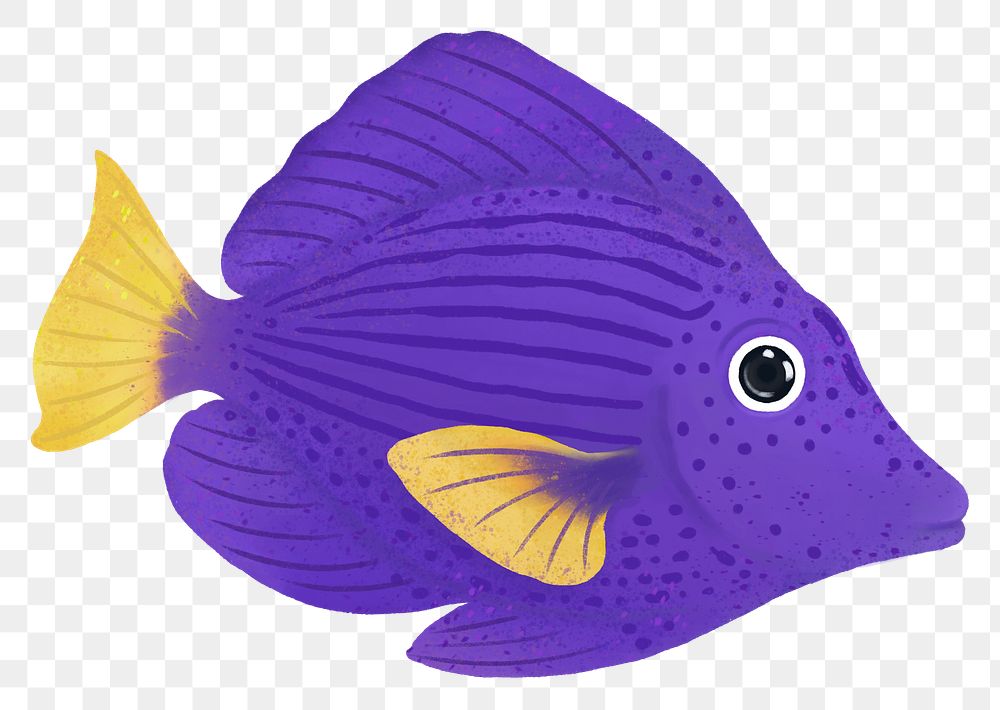 Purple fish png sticker, animal illustration, transparent background