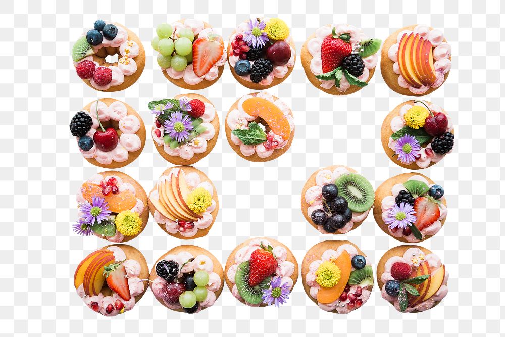 Assorted fruit donuts png sticker, transparent background